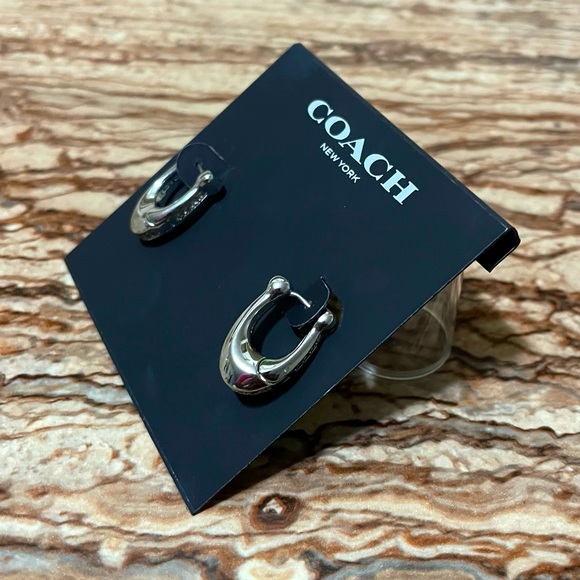 Coach Silver Signature C Huggie Hoop Earrings - Picture 5 of 5